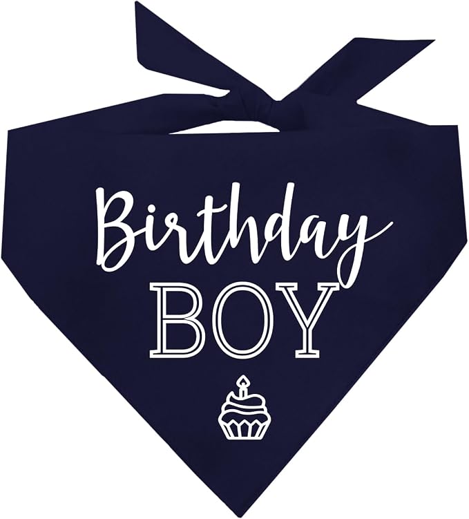 Birthday Boy with Cupcake Dog Bandana | 100% Cotton | Made in USA | Birthday | Pawty | Party Theme | Celebration Supplies | Photoshoot | Navy X-Small (214)