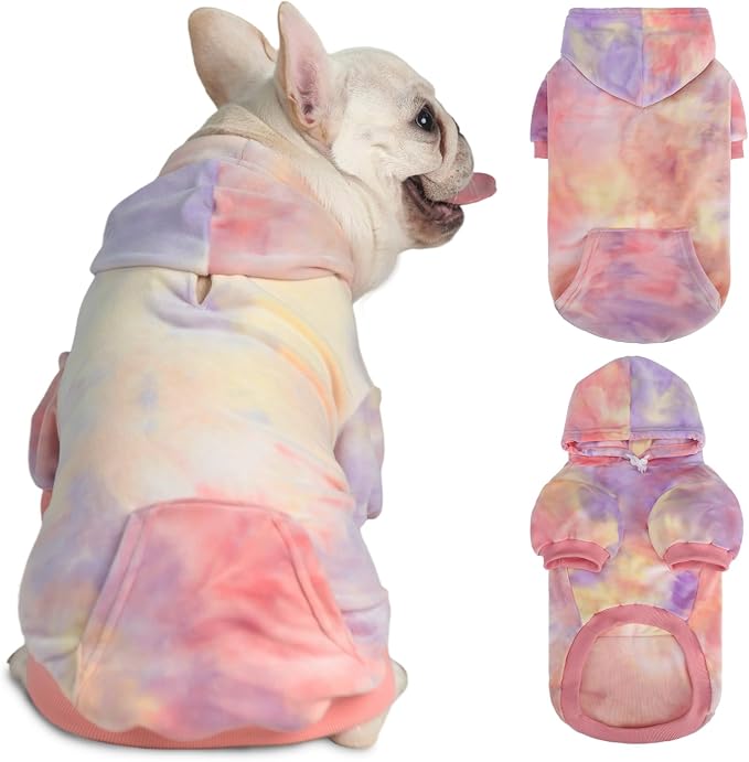 PAWCHIE Dog Hoodie, Premium Dog Sweater for Small Medium and Large Dogs, Tie Dye Pet Cloth with Leash Hole,Puppy Sweatshirt, Pet Outfit, Cat Apparel, Pink S
