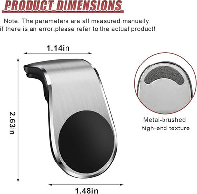 YoRise Magnetic Car Phone Holder, L Type 360° Rotatable Adjustable Car Air Vent Cellphone Mount, No-Hand Clip-On Navigation Bracket, Universal Vehicle Smartphones Stand Accessories (Silver)