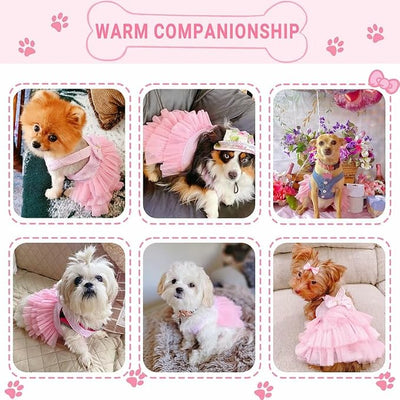 Dog Dresses, Fashion Pet Dog Clothes, Striped Mesh Puppy Dogs Princess Dresses (Pink, Medium)