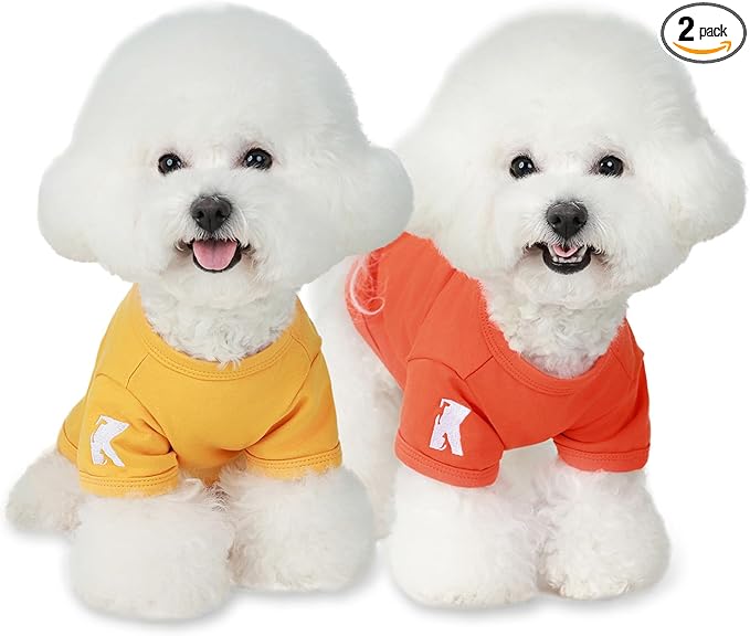 Koneseve Dog Shirts Breathable Cotton Dog Clothes Stretchy T-Shirt for Small Medium Large Dogs Cat Shirt Soft Puppy Outfit Kitten Apparel Pet Pullover Tee Blank Sweatshirt 2-Pack Yellow & Orange L