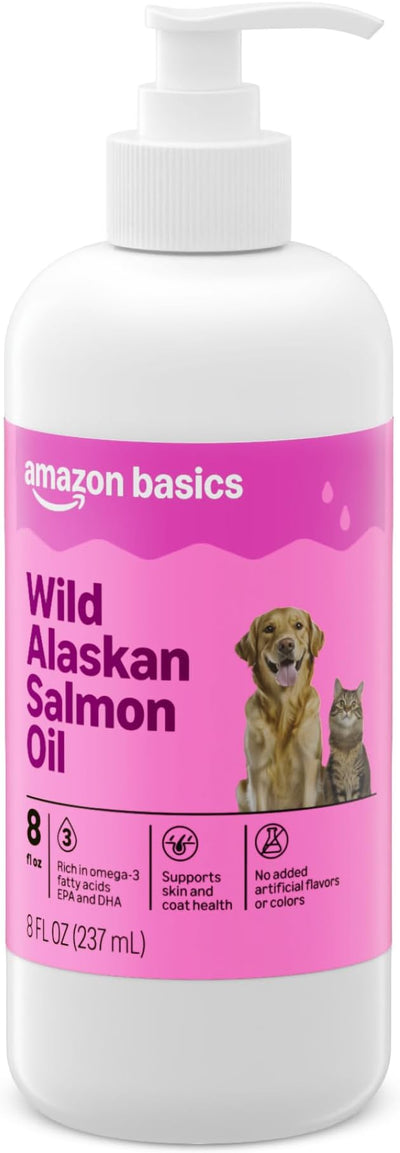 Amazon Basics Wild Alaskan Salmon Oil - Skin and Coat Support, Omega 3 Supplement for Dog and Cat, 8 fl oz (Previouly Wonder Bound)