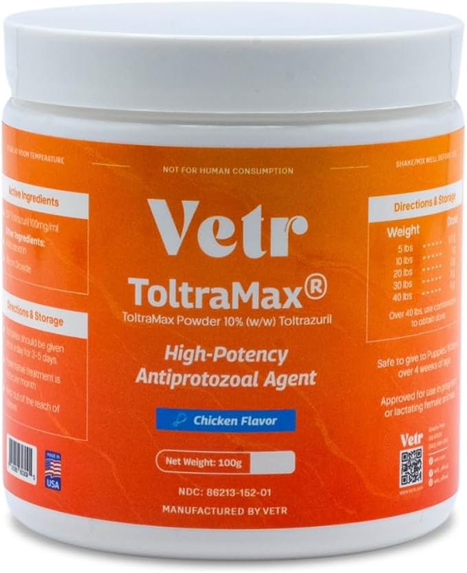 Vetr's Toltramax Toltrazuril Powder for Horses, Dogs, Cats, 100g (10.0%, Chicken)
