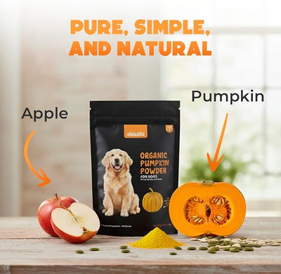 Organic Pumpkin for Dogs & Cats (8.82 oz) - Pumpkin Powder Including Seed & Apple - Supports Stool & Gut Health - Use on Food as Dog Fiber Supplement or Mix with Water for Puree