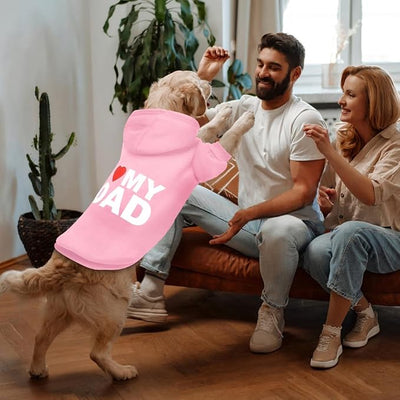 Dog Sweater Dog Hoodie Cold Weather Coat Hooded Sweatshirt for Puppies,Cats, Small Medium Large Dogs (Pink(I Love My Dad), Medium/Large)