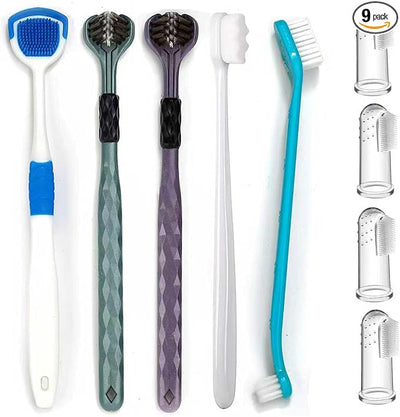 Dog Toothbrush Kit, 360-Degree Finger Three-Sided Design, Non Slip Dual Head Dog Toothbrush, Easy Teeth Cleaning and Dental Care (9 Pack)