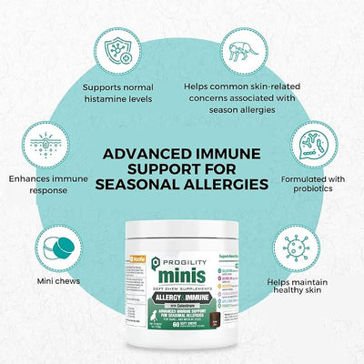 Progility Mini Allergy & Immune Supplement for Small to Medium Dogs – Advanced Immune Support for Everyday Wellness & Seasonal Allergies, Soft Chews (60 Count)