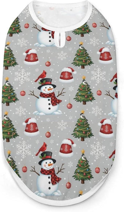 Versatile Soft Sleeveless Dog Cat Shirt Christmas Snowman Red Birds, Breathable Pet Clothes for Daily Wear Holiday Decor, X-Large