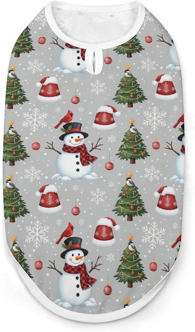 Sun Protection Dog Sleeveless Shirt for Party, Stretchy Breathable Pet Clothes Christmas Snowman Red Birds for Small Medium Puppies, Large