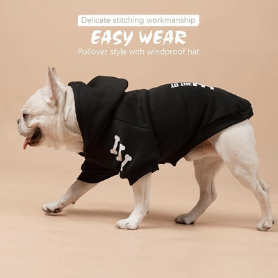 BINGPET Bad to The Bone Dog Sweater with Leash Hole - Warm Fleece Dog Hoodie & Winter Coat for Small to Large Dogs
