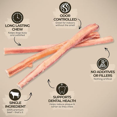 Bully Bunches Premium (12" Standard - 20 Pack) Odor-Free Bully Sticks for Small & Medium Dogs - Consistently Sized, Long Lasting Chew Bones - All Natural & Single Ingredient, 100% Beef Dog Treat
