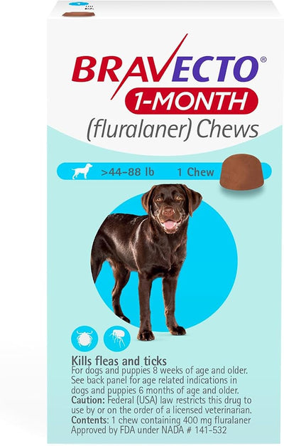 BRAVECTO 1-Month Chews for Puppies, >44-88 lbs., 1 Chew, Blue Box | Flea Treatment, Flea Prevention, Tick Treatment, Tick Control, 1 Chew, 1 Month Supply, Dogs, Puppies