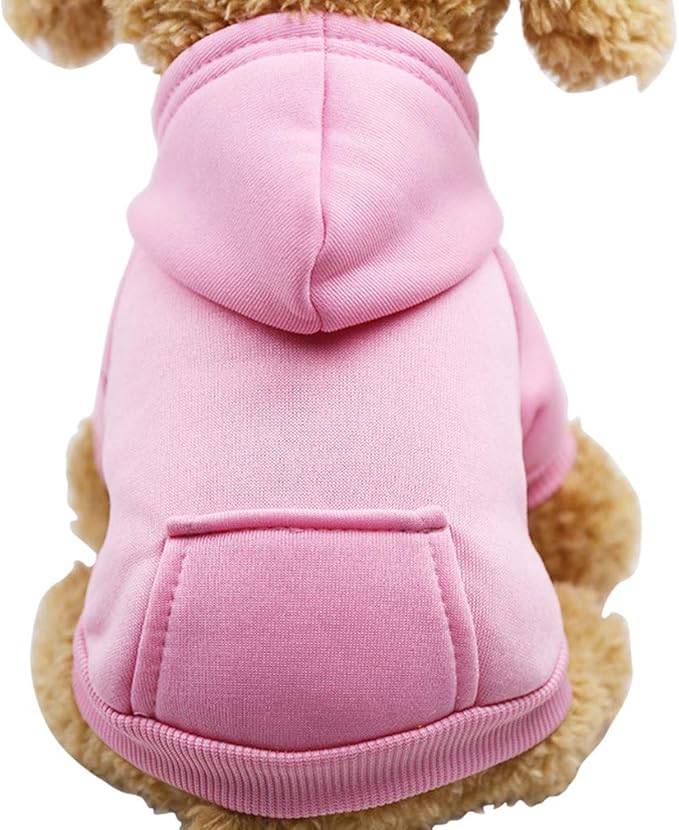 Jecikelon Soft Dog Hoodies for Small Dogs, Fleece Puppy Sweatshirt with Pockets, Warm Winter Cold Weather Coats for Pet Cat, Cute Clothes Puppy Costume (Pink, Large)