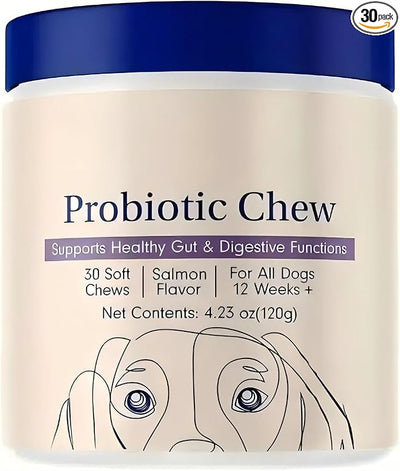Dog Probiotics - Pet Digestive and Immune Supplement - Suitable for All Dog Breeds - Salmon Favor - 4.32 Ounces - 30 Tablets