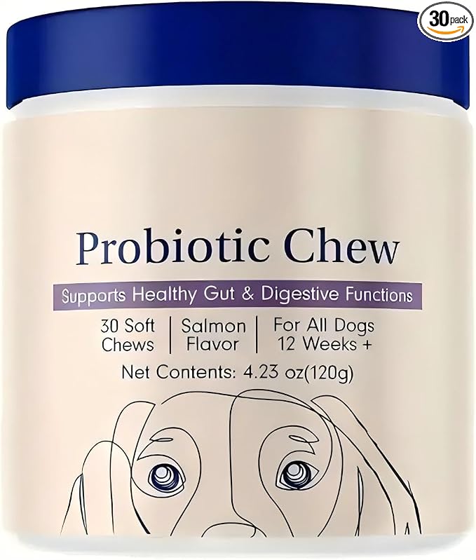 Dog Probiotics - Pet Digestive and Immune Supplement - Suitable for All Dog Breeds - Salmon Favor - 4.32 Ounces - 30 Tablets
