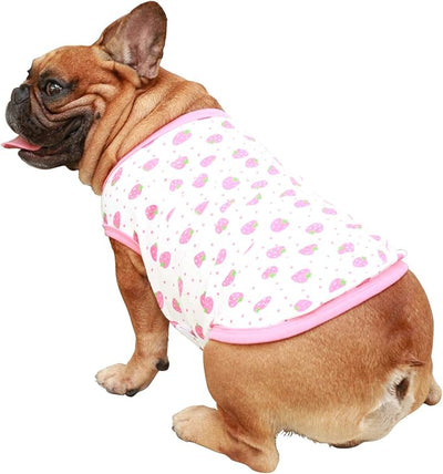 iChoue 100% Breathable Cotton Pug Halloween Cartoon T Shirts Cute Clothes for Dogs Vest Tank Tops Puppy French Bulldog Frenchie English Boston Terrier Strawberry - Small