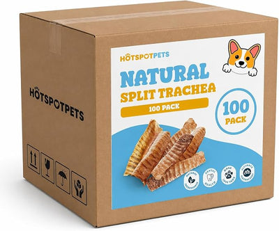 hotspot pets Premium Beef Trachea for Dogs 6" Strips Split - All Natural Grass-Fed Beef Dog Chews, Rich in Glucosamine Chondroitin for Joint Health, Single Ingredient No Rawhide Dog Treats (100 Pack)