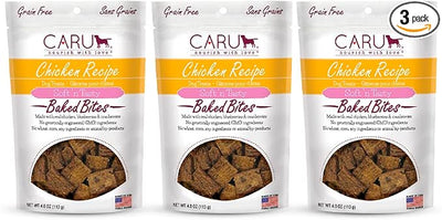 Caru - Soft n’ Tasty Baked Bites - Chicken Bites Dog Treats - Flavorful Training Treats - 4 oz Bags - Pack of 3