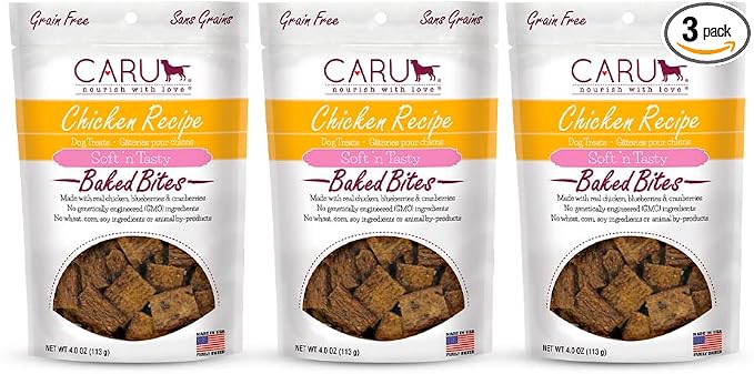 Caru - Soft n’ Tasty Baked Bites - Chicken Bites Dog Treats - Flavorful Training Treats - 4 oz Bags - Pack of 3