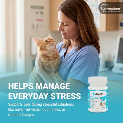 Vetoquinol Zylkene - Calming Oral Capsule for Small Cats & Dogs 11–22 lb - For Behavior & Occasional Anxiety - Perfect for Boarding, Vet Visits & Celebrations - Non-Drowsy & Lactose-Free - 30 Capsules
