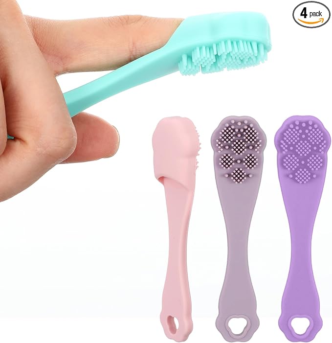 4 Pack Dog Finger Toothbrush Small Breed, Silicone Dog and Cat Finger Toothbrush Kit Food Grade, Easily Clean Teeth Dirt