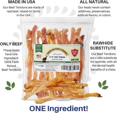 Beef Tendons for Dogs Made in USA. 6-10 Inch Grass Fed Farm-Raised American Beef Dog Treats. All Natural Dog Dental Chews. Grain Free Odor-Free Chews 8 Ounce