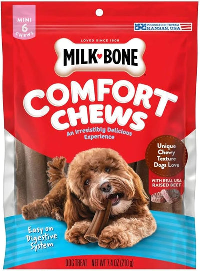 Milk-Bone Comfort Chews, Dog Chews with Unique Chewy Texture and Real Beef, 7.4 Oz Bag of 3 Chews