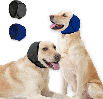 Dog Ear Covers,Dog Ear Muffs Noise Protection,No Flap Ear Wrap for Dogs Hematoma Recovery,Adjustable Calming Hoodie Shower Cap for Grooming,Bathing,Swimming & Anxiety Relief(Grey&Blue,L)