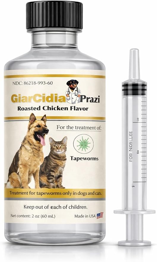 No More Tapeworms in Cats and Dogs- Dewormer for Cats and Dewormer for Dogs- USA Made Oral Suspension - Chicken Flavour with 3ml Dropper (60ml)