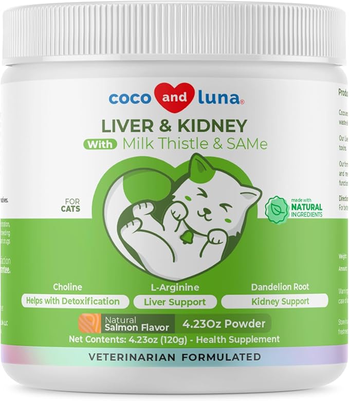 Milk Thistle Powder for Cats - Liver, Kidney & Detox Support | Milk Thistle with Choline & L-Arginine for cats. Supports liver detox, kidney health & hepatic function with EPA & DHA.