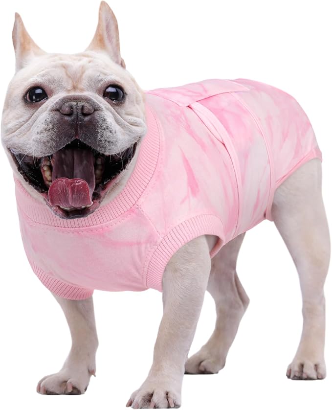 Kuoser Dog Surgery Recovery Suit, Anti Licking Surgical Suit for Dogs Male Neuter, Soft Dog Surgery Suit Female Spay Subsititute E-Collar Cone, Doggie Body Suits After Surgery Pink Tie Dye S