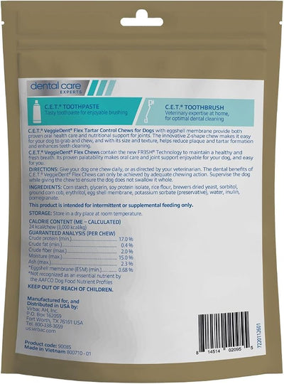 Virbac C.E.T.® VEGGIEDENT® Flex Tartar Control Chews for Dogs - Multifunctional to Support Joint Health, VOHC Approved - Extra Small Under 11lbs