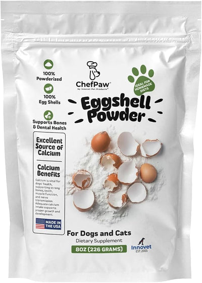 8oz ChefPaw Eggshell Powder for Dogs – Natural Calcium Supplement for Bone Health - Free Chefpaw Nutrition App Access – 100% Powderized - Safe for Homemade and Raw Dog Food Diets