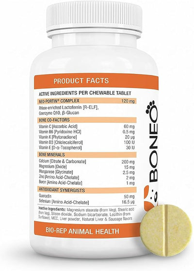 Boneo Canine Maintenance Formula- Lactoferrin-Based Bone and Joint Supplement for Dogs- 90 Ct Chewable Tablets, Liver and Sausage Flavor