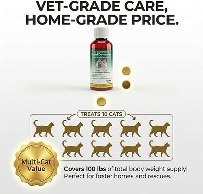 Liquid Dewormer for Cats & Kittens, Pyrantel Pamoate Oral Suspension, Removes Roundworm, Hookworm Broad Spectrum, with 1ml Dosing Syringe (50ml)