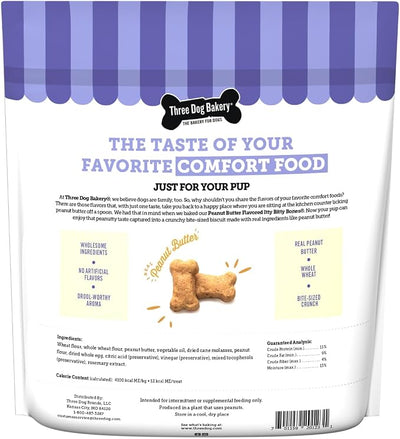 Three Dog Bakery Itty Bitty Bones Peanut Butter Dog Treats,32oz - Crunchy Bones for-Dog Training Treats,Real Peanut Butter Puppy Training-Treats,Dog-Bakery-Treats,(Pack of 2)