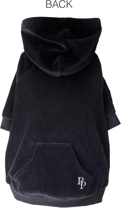 Pet Passion Cooper II Organic Cotton Velour Dog Hoodie Pet Coat for Small, Medium and Large Dogs, Black, X-Large (55-80 lbs)