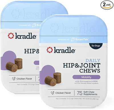 Kradle Hip & Joint Chews for Dogs - Glucosamine Chondroitin MSM Hyaluronic Acid - Active and Senior Dog Mobility Support - 150 Soft Chews