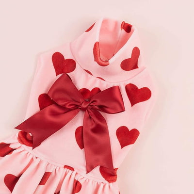 CuteBone Turtleneck Dog Velvet Dress Puppy Skirt Costume Pet Clothes Cat Apparel with Bow Hair Rope for Small Dogs CVD02S