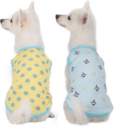Blueberry Pet Pack of 2 Soft & Comfy Terry Cotton Pastel Blue Affection Sleep & Play Dog Pajamas & Tank Top T Shirt, Back Length 12", Clothes for Unisex Dogs
