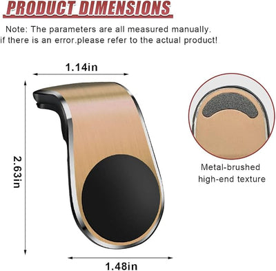 YoRise Magnetic Car Phone Holder, L Type 360° Rotatable Adjustable Car Air Vent Cellphone Mount, No-Hand Clip-On Navigation Bracket, Universal Vehicle Smartphones Stand Accessories (Gold)