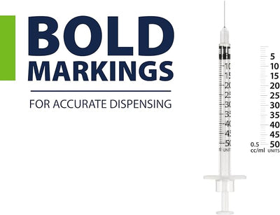 Easy Touch U-100 Pet Insulin Syringes for Dogs & Cats – 29G 0.5cc 1/2" Needle, Half-Unit Markings for Precise Dosing, Compatible with U-100 Insulin, Box of 100