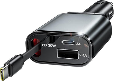 84W Retractable Car Charger,Car Phone Charger USB C Fast Charge for iPhone | EloBeth Car Charger,Cigarette Lighter USB Charger Car Accessories,Road Trip Essentials Gift for Men,for iPhone 17/16,Galaxy