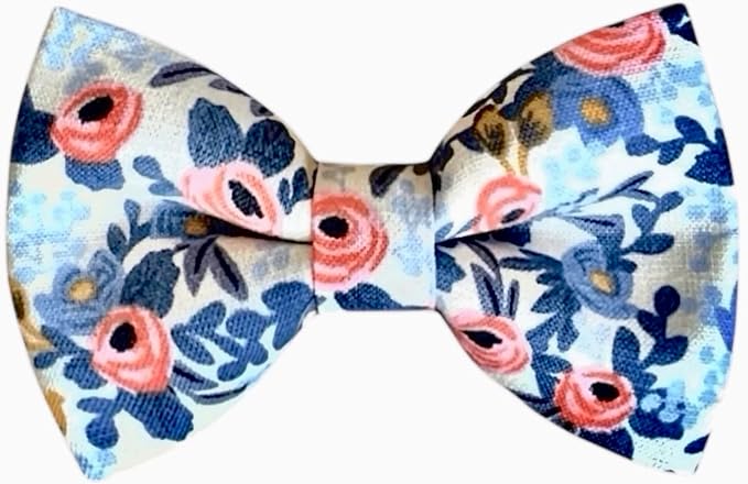 Detachable Dog Bow Tie, Slide-On Pet Bowtie for Collars, Stylish Durable Dog Lover Accessory Small, Medium & Large Dogs (White Rose, X-Large (5.5in Wide))