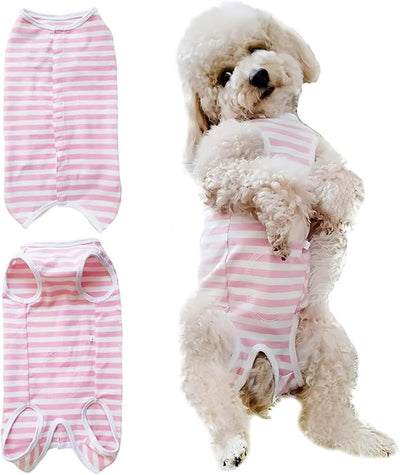 Dog's Recovery Suit Post Surgery Shirt for Puppy, Small Dog Surgical Recovery Suit for Female Male Dogs, Dog Onesie Protect Surgical Wound(Pink White Stripe-l)