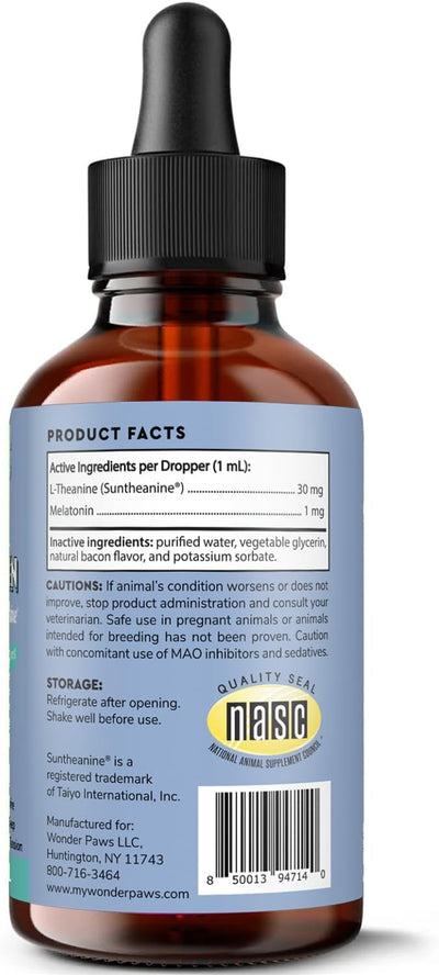 Wonder Paws Melatonin for Dogs – with L-Theanine (Suntheanine®) – Occasional Anxiety Relief for Dogs, Stress, Calming, Relaxation & Sleep Support – Liquid Dog Melatonin 2oz (60ml)