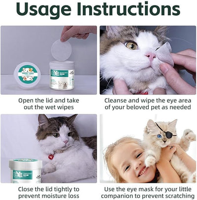 MANON ROSA Eye Care Kit for Dogs Cats (130ct Wipes & 2 Eye Patches) - Ultimate Solution for Alleviating Eye Discomfort (Small,02)