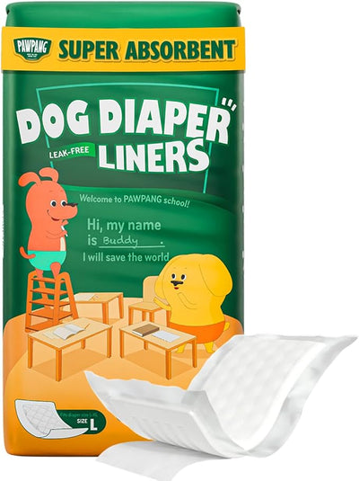 PAWPANG Disposable Dog Diaper Liners Booster Pads for Male & Female Dogs, 100ct, 5 Sizes Options, Doggie Diaper Inserts fit Most Types of Dog Diapers - Pet Belly Bands & Male Wraps (Large(100ct))