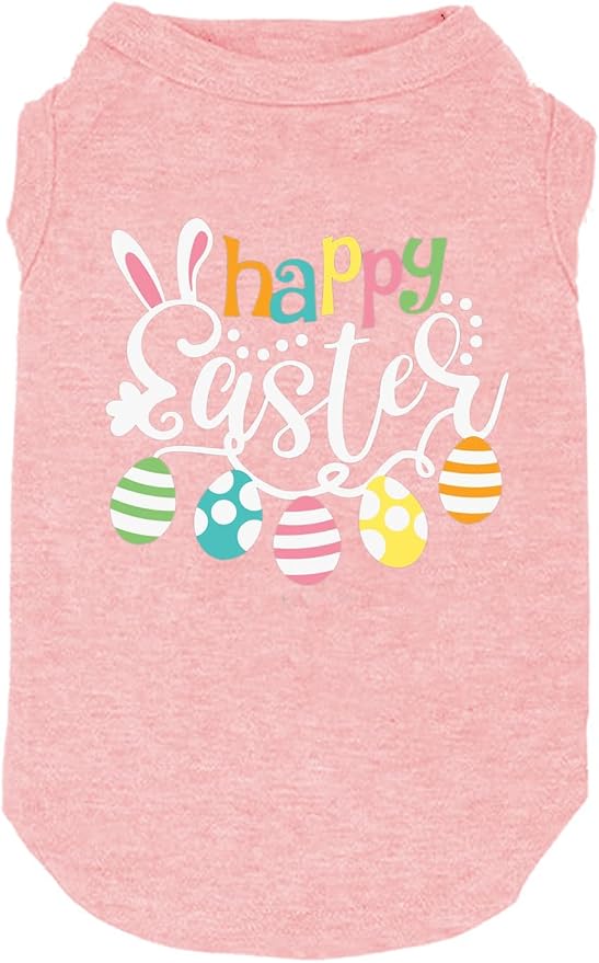 Happy Easter Shirts for Dog Funny Print Vest for Small Medium Large Dogs Soft and Light-Weight T Shirts Gift for Puppy (Small, Pink)