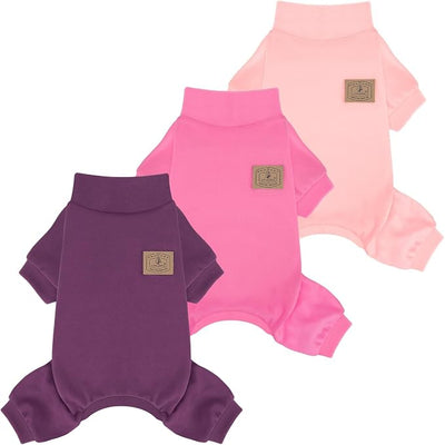 XPUDAC 3 Pack Fleece Dog Pajamas Warm Winter Dog Clothes for Small Medium Dogs Girl Cozy Puppy Pjs Pet Outfit Doggie Onesie Costume, Purple, Pink, Hotpink, XL